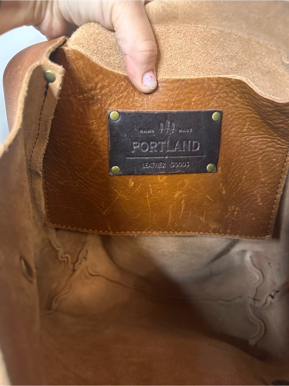 Portland Leather Company Classic Brown Leather Tote Bag with Dark Straps - Picture 3 of 6